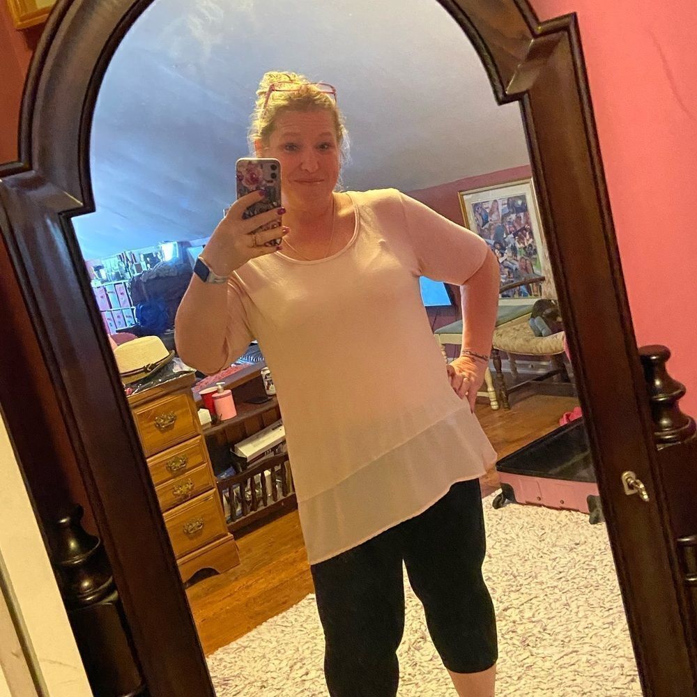 Kate & Mallory XL Pink Top Sheer bottom Trim